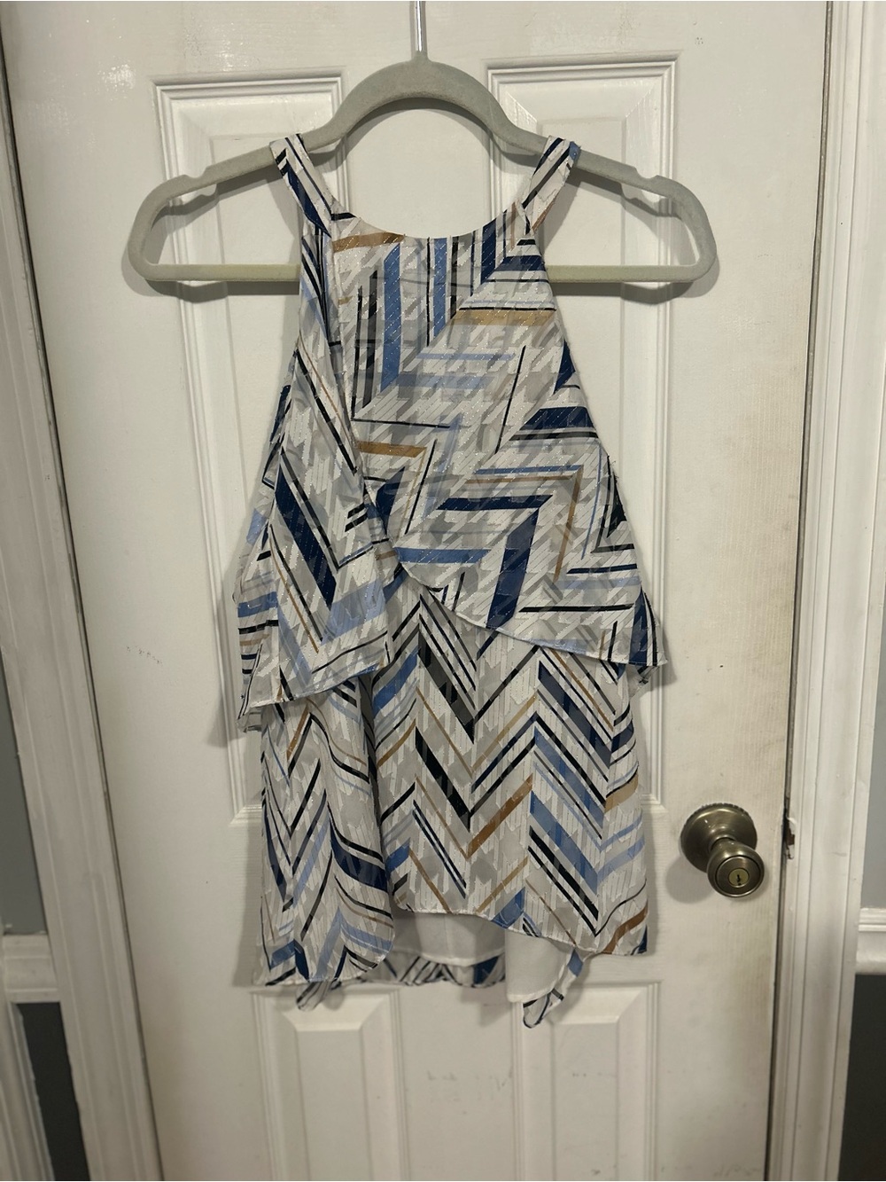 White House Black Market Chevron Ruffle Halter Tank